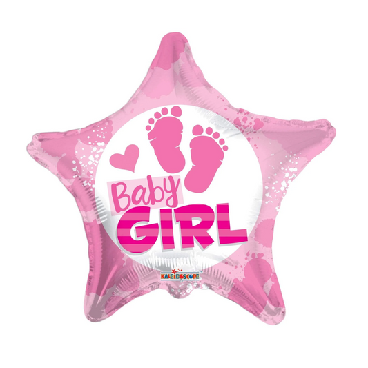 Pink/White Star Shaped Baby Footprint Mylar Balloon | 1 Count