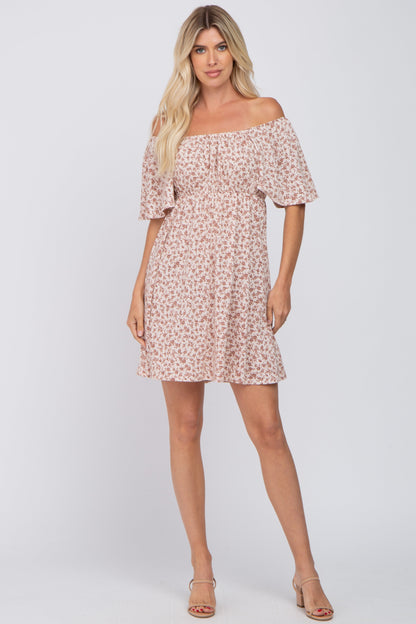 Cream Floral Short Sleeve Dress