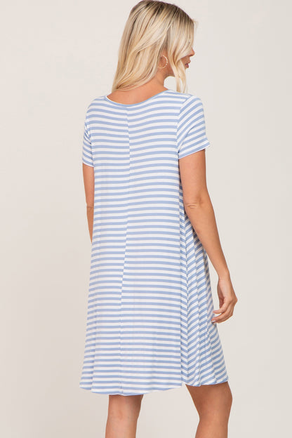 Blue Striped Short Sleeve Dress