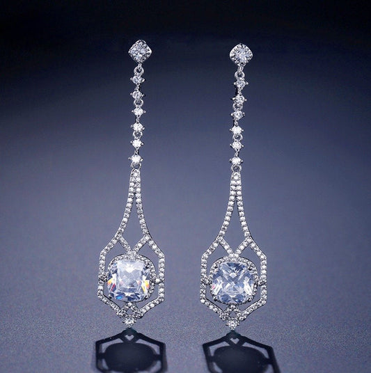 Casey - Silver Cubic Zirconia Bridal Earrings