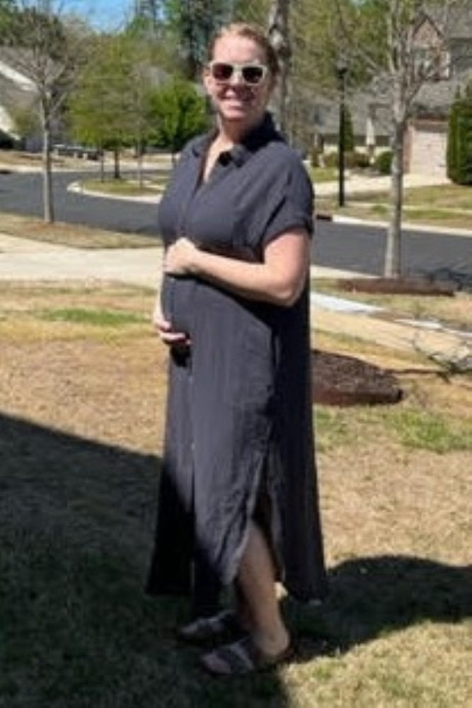 Charcoal Button Down Maternity Midi Dress