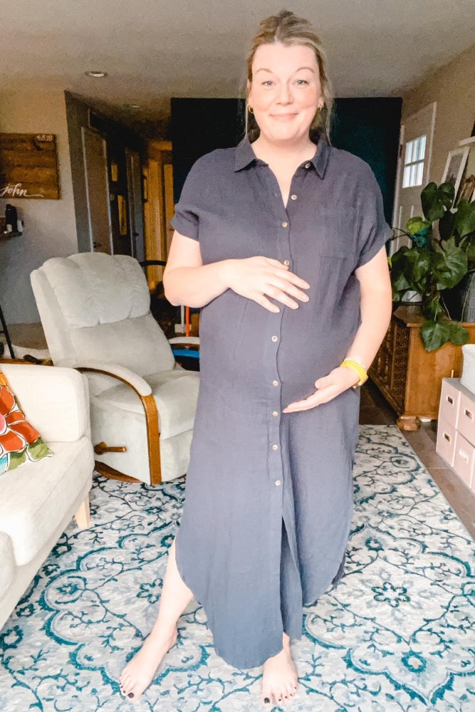 Charcoal Button Down Maternity Midi Dress