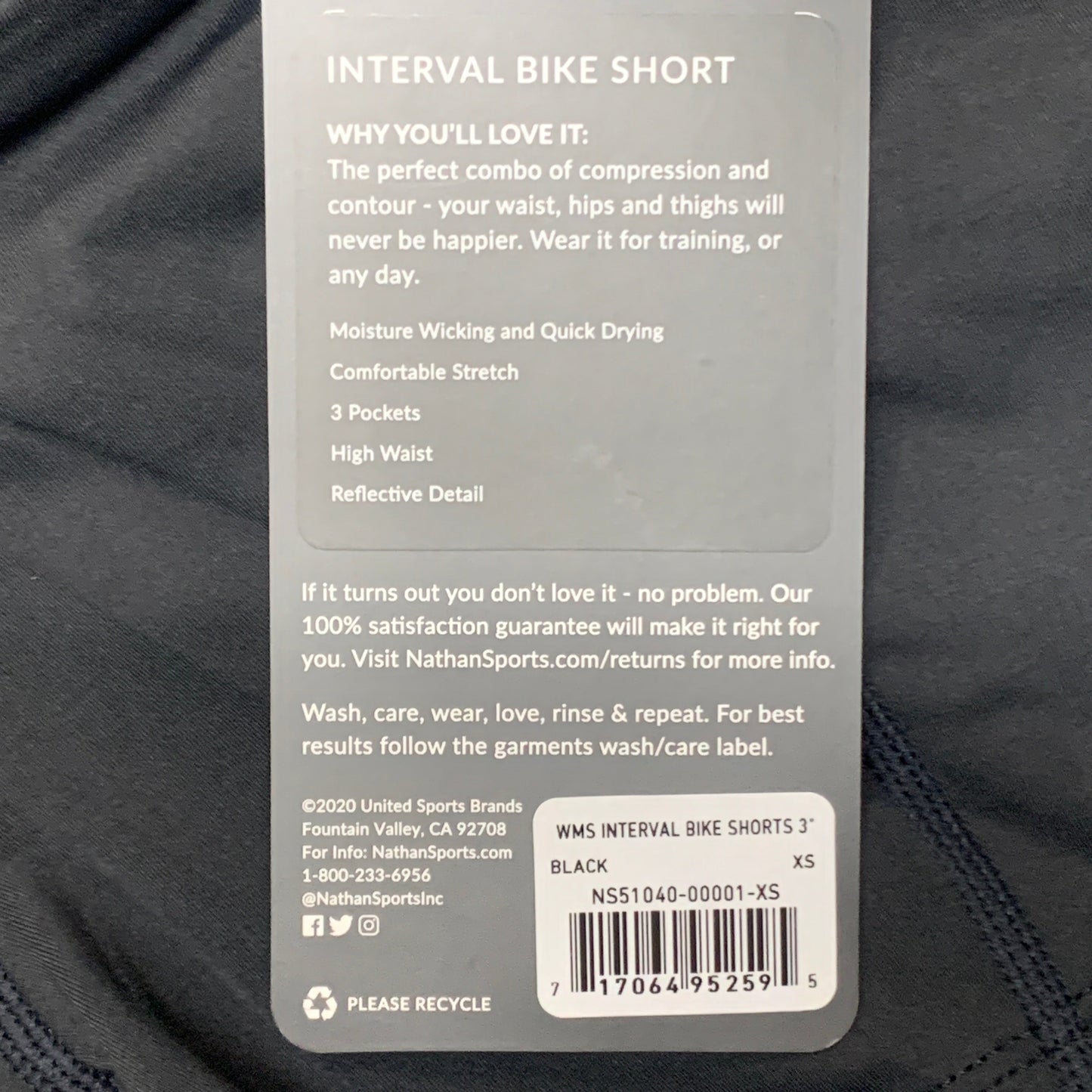NATHAN Interval 3" Inseam Bike Short Women's Black Size XS NS51040-00001-XS