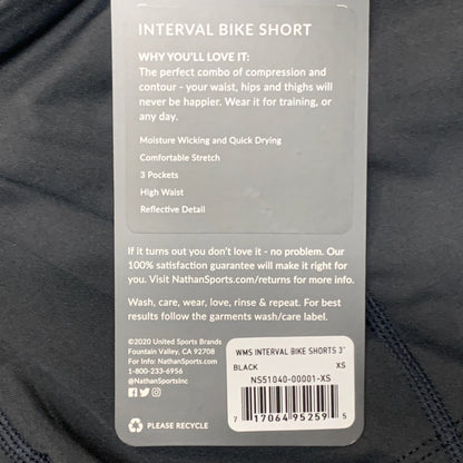 NATHAN Interval 3" Inseam Bike Short Women's Black Size XS NS51040-00001-XS