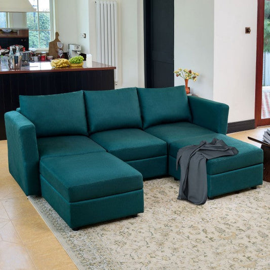 Ainfox U Shaped 3 Seats +2 Ottomans Modular Sectional Sofa Couch With Storage