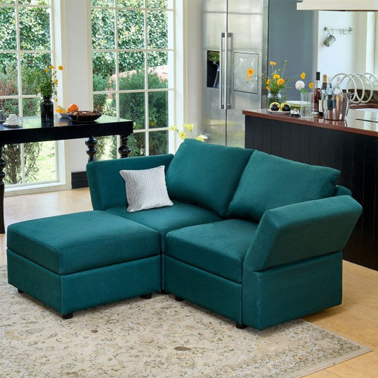Ainfox L Shaped 2 Seats +1 Ottoman Modular Sectional Sofa Couch With Storage