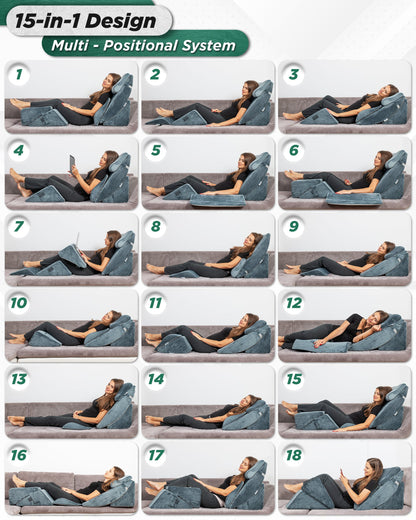 LX13 6pcs Orthopedic Bed Wedge Pillow System, with Hot Cold Pack Navy