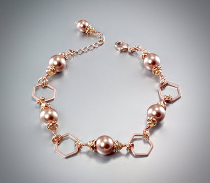 "Echo" - Swarovski Pearl and Rose Gold Geometric Bridal Bracelet