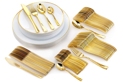 8 In. Classic Gold Design Plastic Plates | 120 Count
