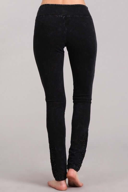 Mineral Washed Jeggings Crochet Ankle Detail Made in USA