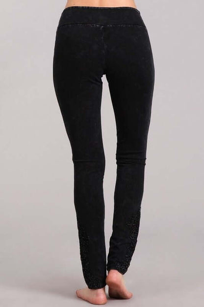 Mineral Washed Jeggings Crochet Ankle Detail Made in USA