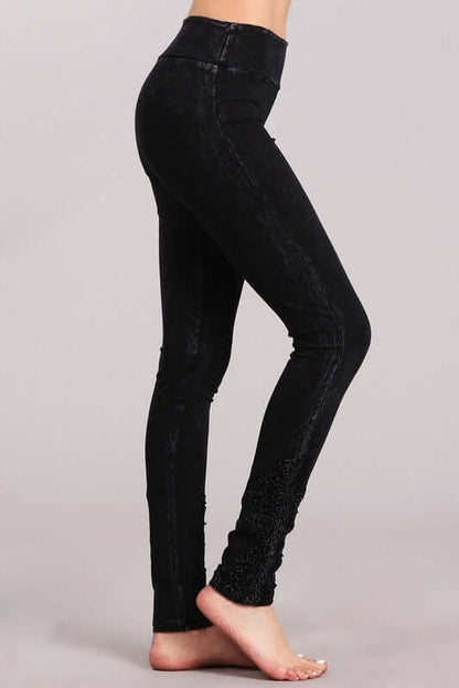 Mineral Washed Jeggings Crochet Ankle Detail Made in USA