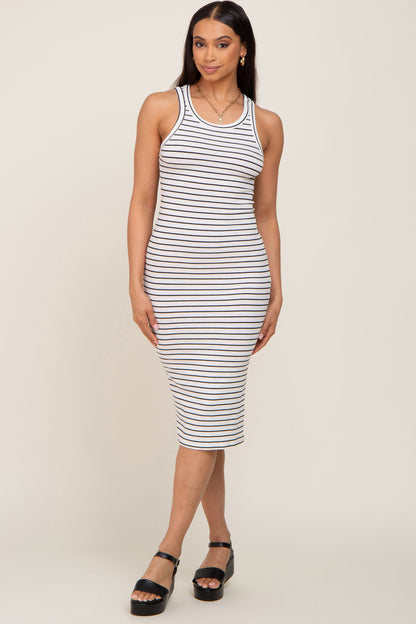 White Striped Sleeveless Maternity Dress