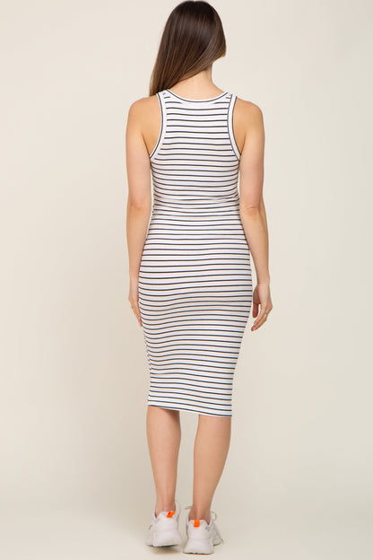 White Striped Sleeveless Maternity Dress