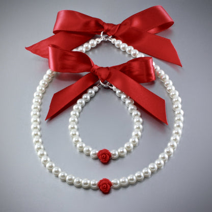 "Isabelle" - Pearl and Rose Flower Girl Necklace, Bracelet and Earrings Set