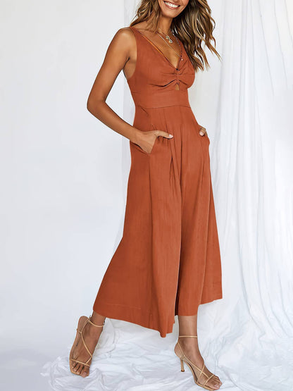 Ladies String Shoulder Overall Sleeveless Jumpsuit 2387