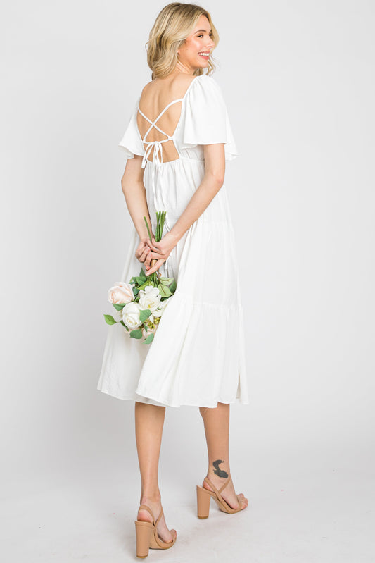 White Tiered Criss Cross Back Midi Dress