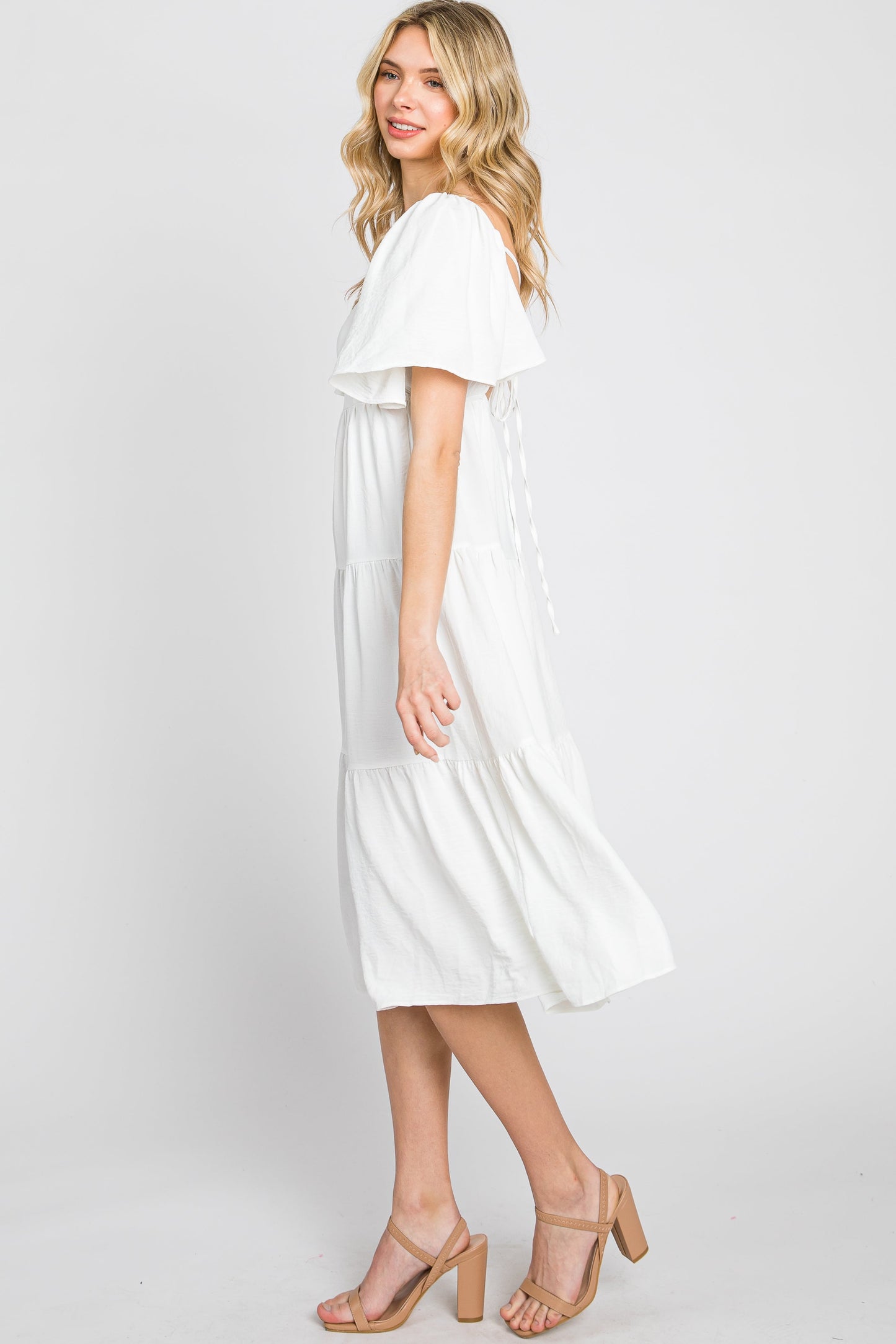 White Tiered Criss Cross Back Midi Dress