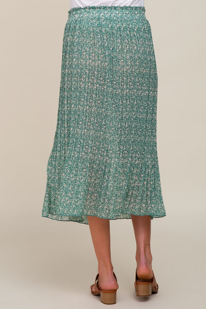 Green Floral Pleated Maternity Midi Skirt