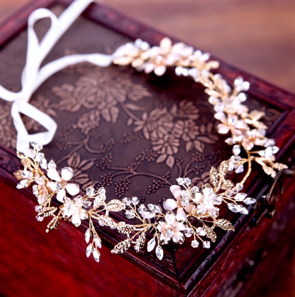 Amanda - Pearl and Crystal Bridal Headband - Available in Gold and Silver