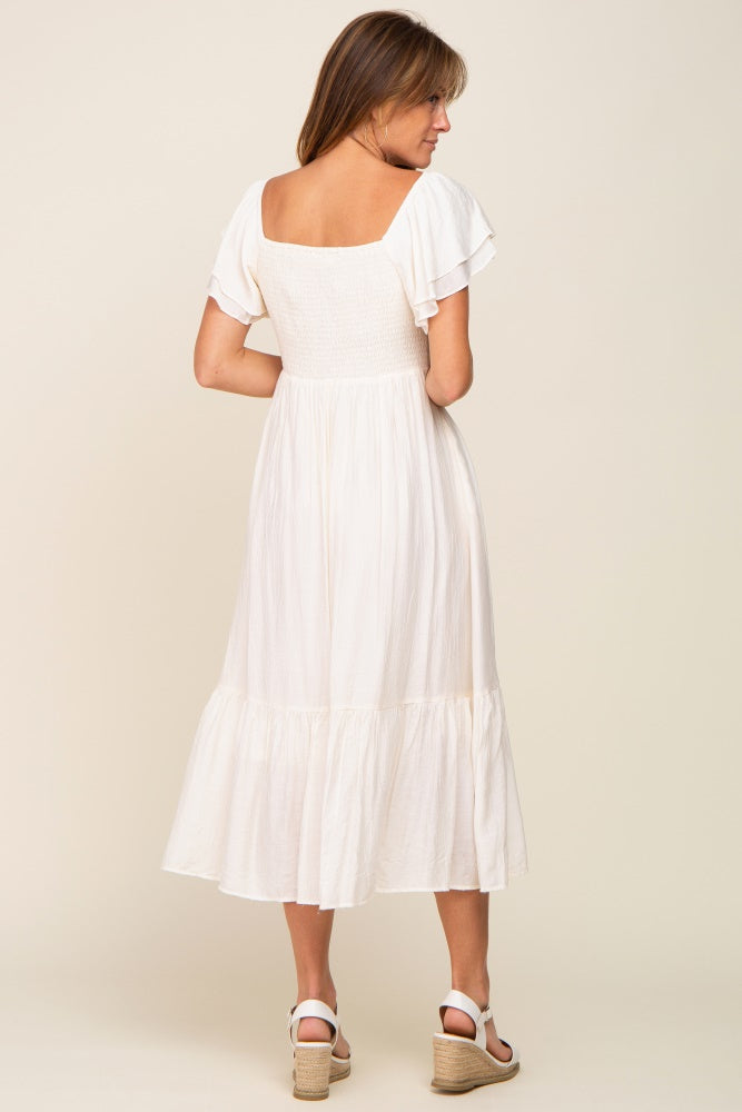 Cream Flutter Sleeve Midi Dress