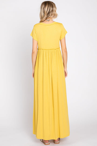 Yellow Short Sleeve Pocketed Maxi Dress