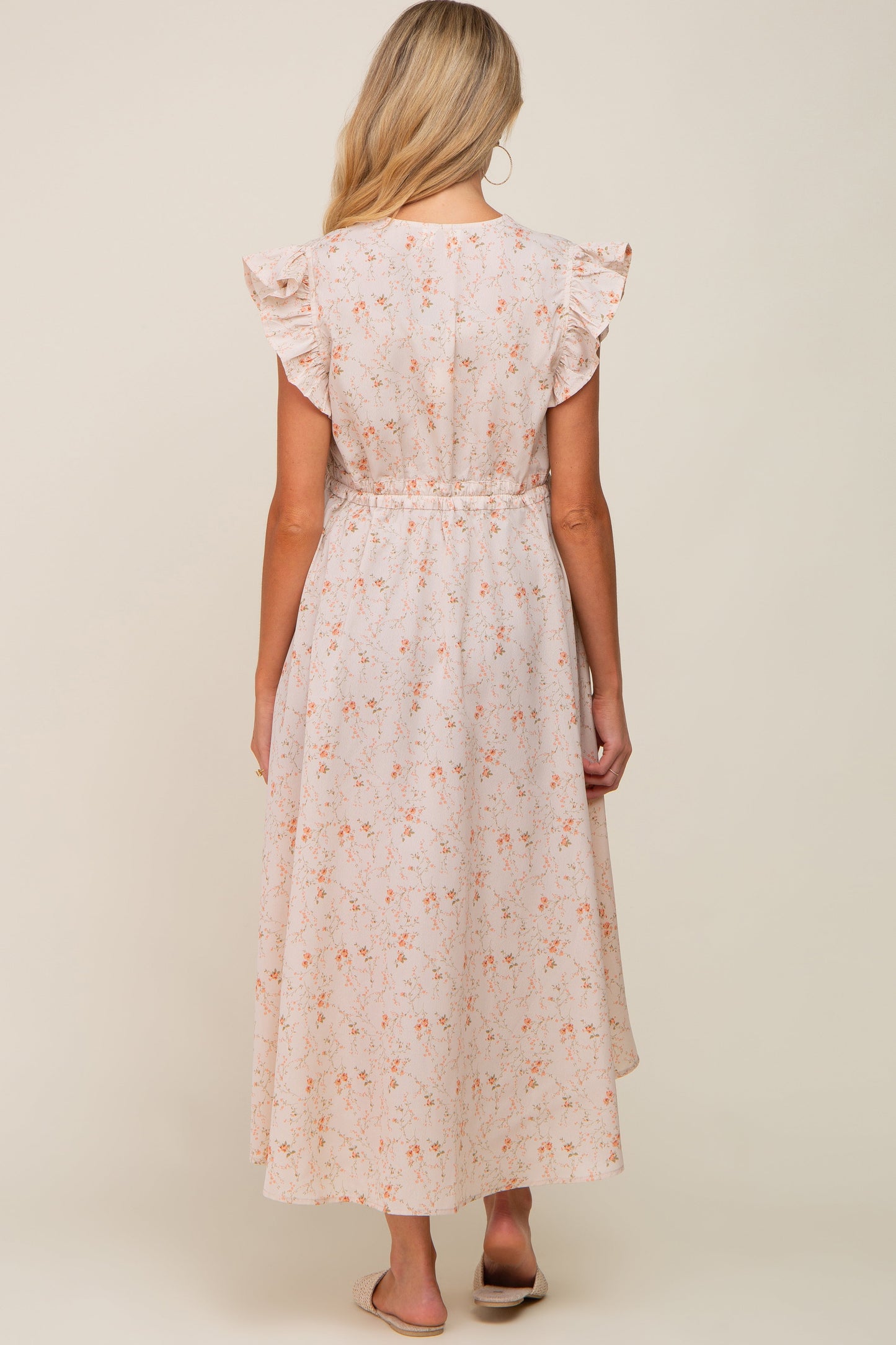 Peach Floral Front Tie Maternity Midi Cover Up