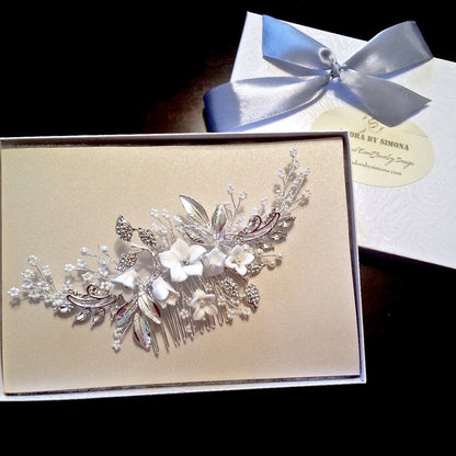 Dawn - Pearl and Crystal Bridal Hair Comb - Available in Silver, Rose Gold and Yellow Gold