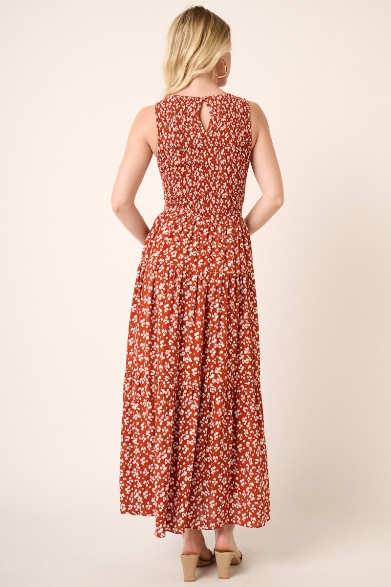 Rust Abstract Animal Print Cut Out Detail Maxi Dress