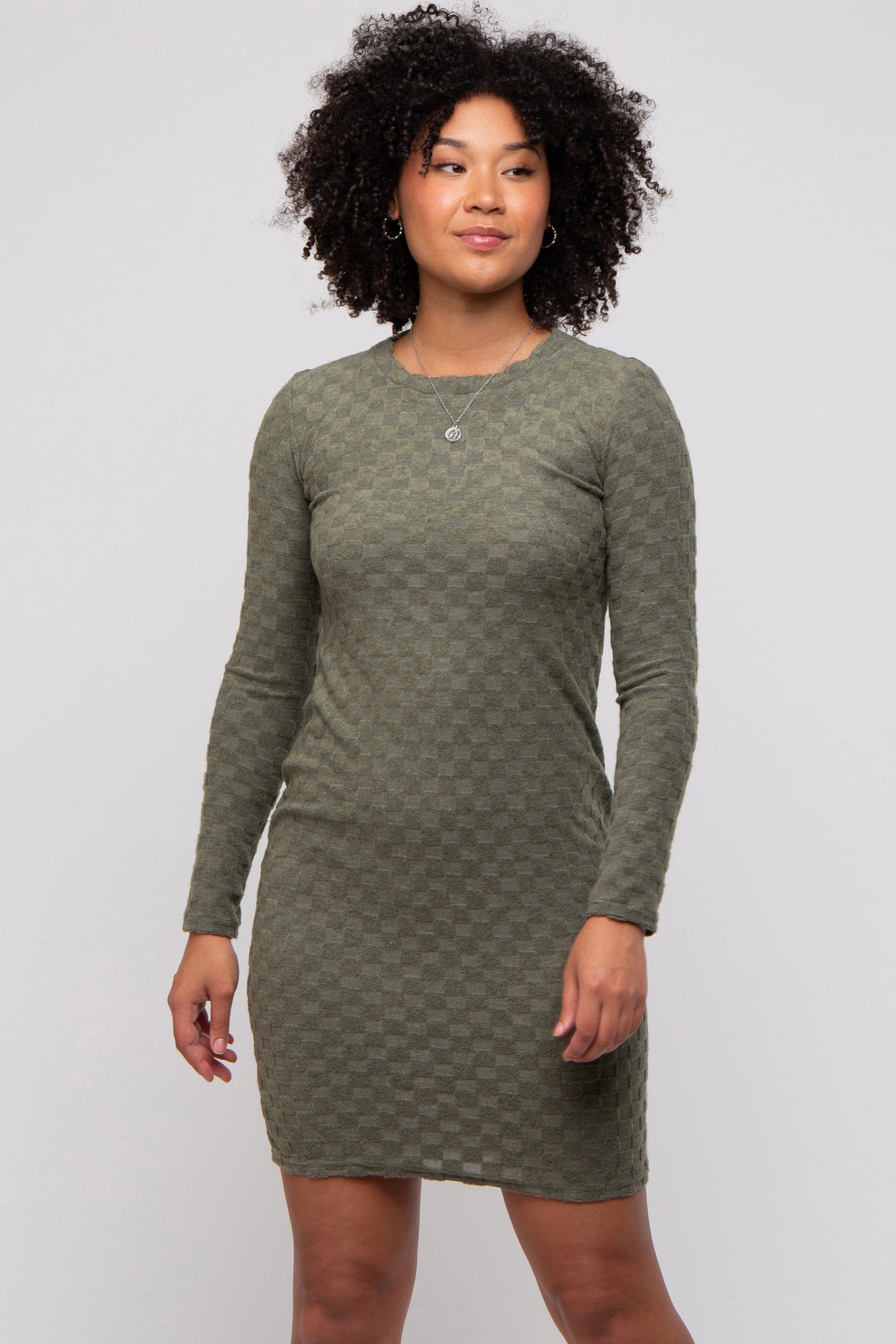 Olive Soft Brushed Knit Long Sleeve Maternity Dress