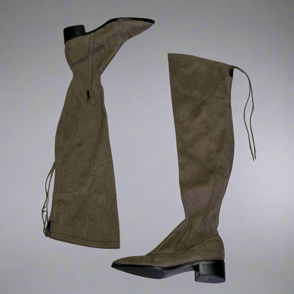 MARC FISHER  LTD Over The Knee Boot Pointy Toe Partial Zip Women's Sz 8.5 Brown