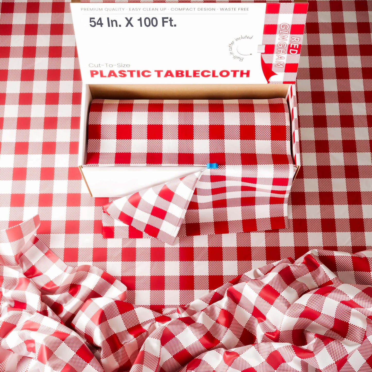 54 In. x 100 Ft. Cut to Size Table Cover | Red Gingham