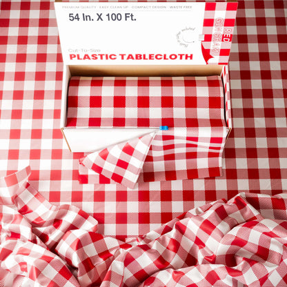 54 In. x 100 Ft. Cut to Size Table Cover | Red Gingham