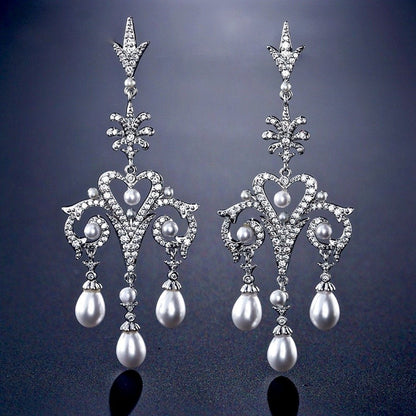 "Kacy" - Pearl and Cubic Zirconia Bridal Earrings