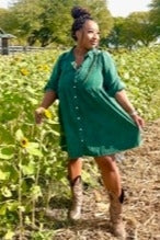 Green Corduroy Button Down Collared Dress