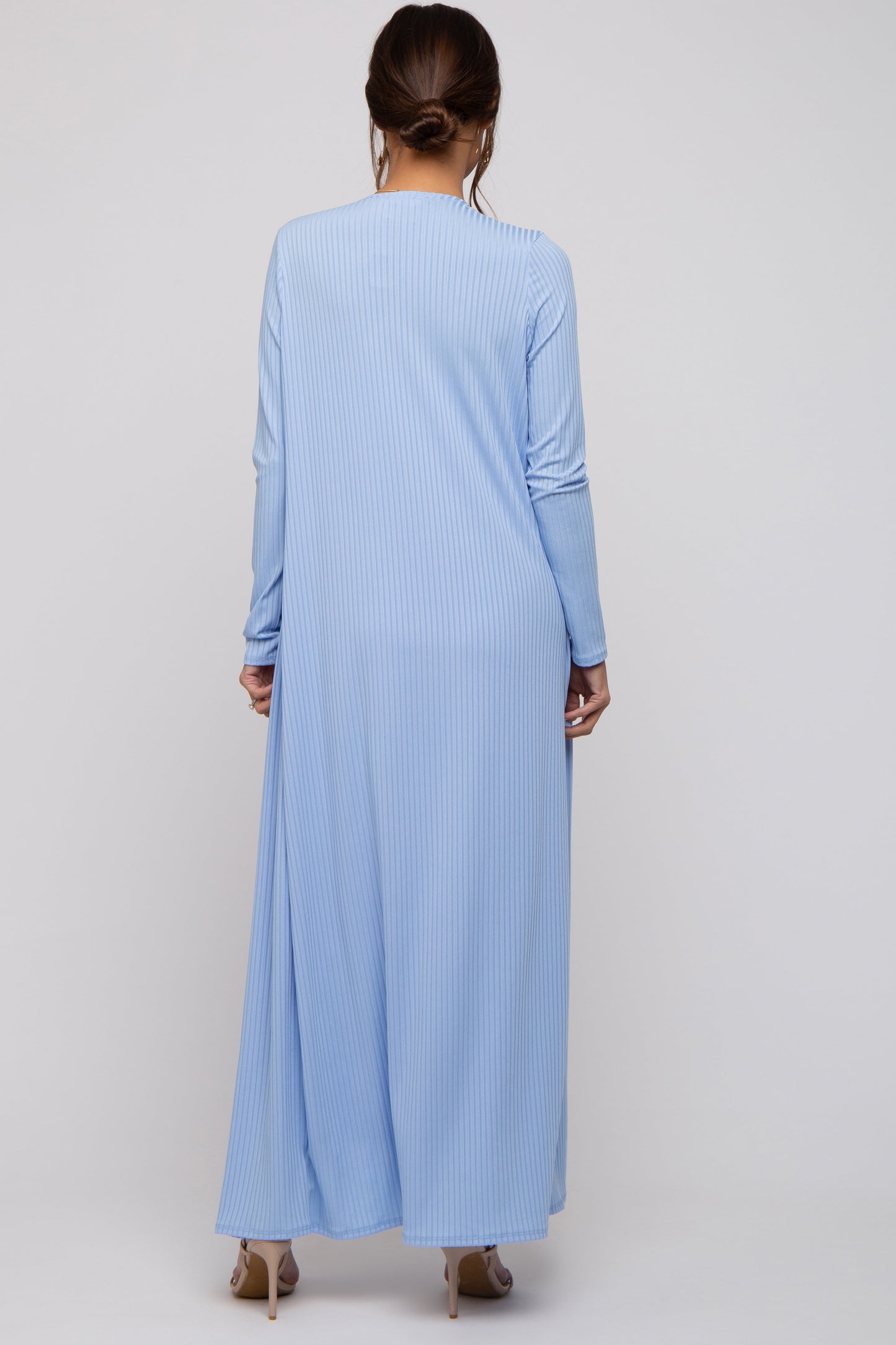 Light Blue Ribbed Sleeveless Dress Cardigan Maternity Set
