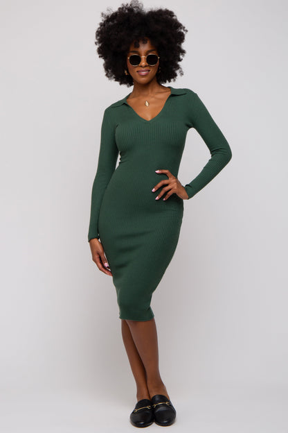 Forest Green Ribbed Knit Fitted Maternity Dress