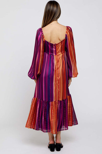 Plum Striped Maternity Midi Dress
