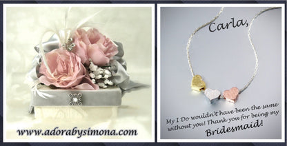 Viola - Mixed Metal Three Hearts Bridesmaids Necklace