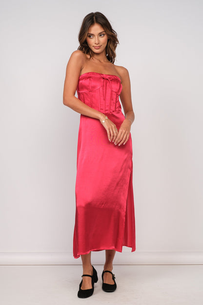Red Silky Midi Dress