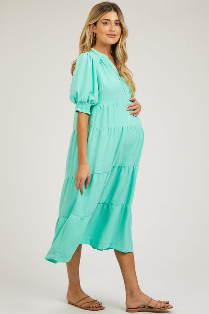 Emerald Short Sleeve Tiered Maternity Midi Dress