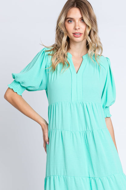 Emerald Short Sleeve Tiered Midi Dress
