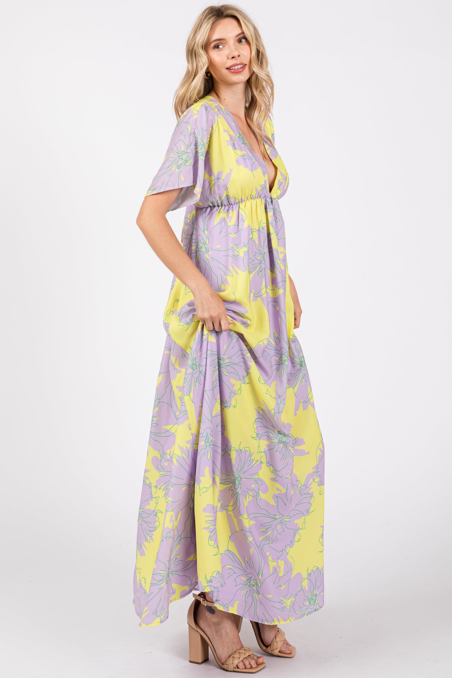 Lavender Floral Back Cutout Maxi Dress