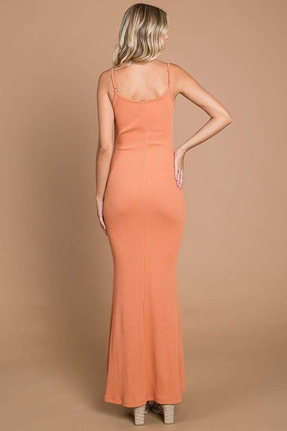 Peach Ribbed Maxi Dress