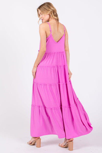 Pink Tiered Sleeveless Maxi Dress