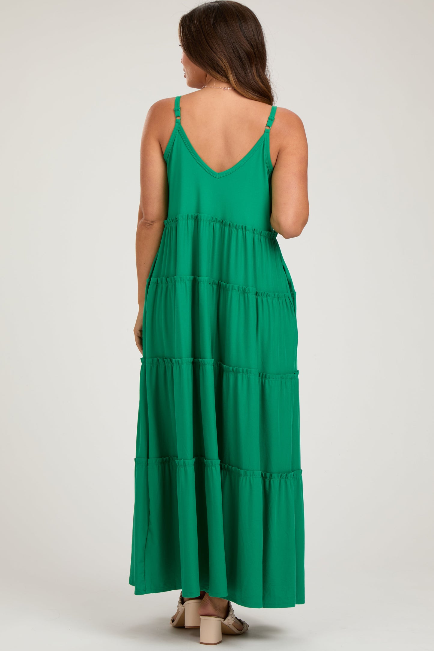 Emerald Green Tiered Sleeveless Maternity Maxi Dress