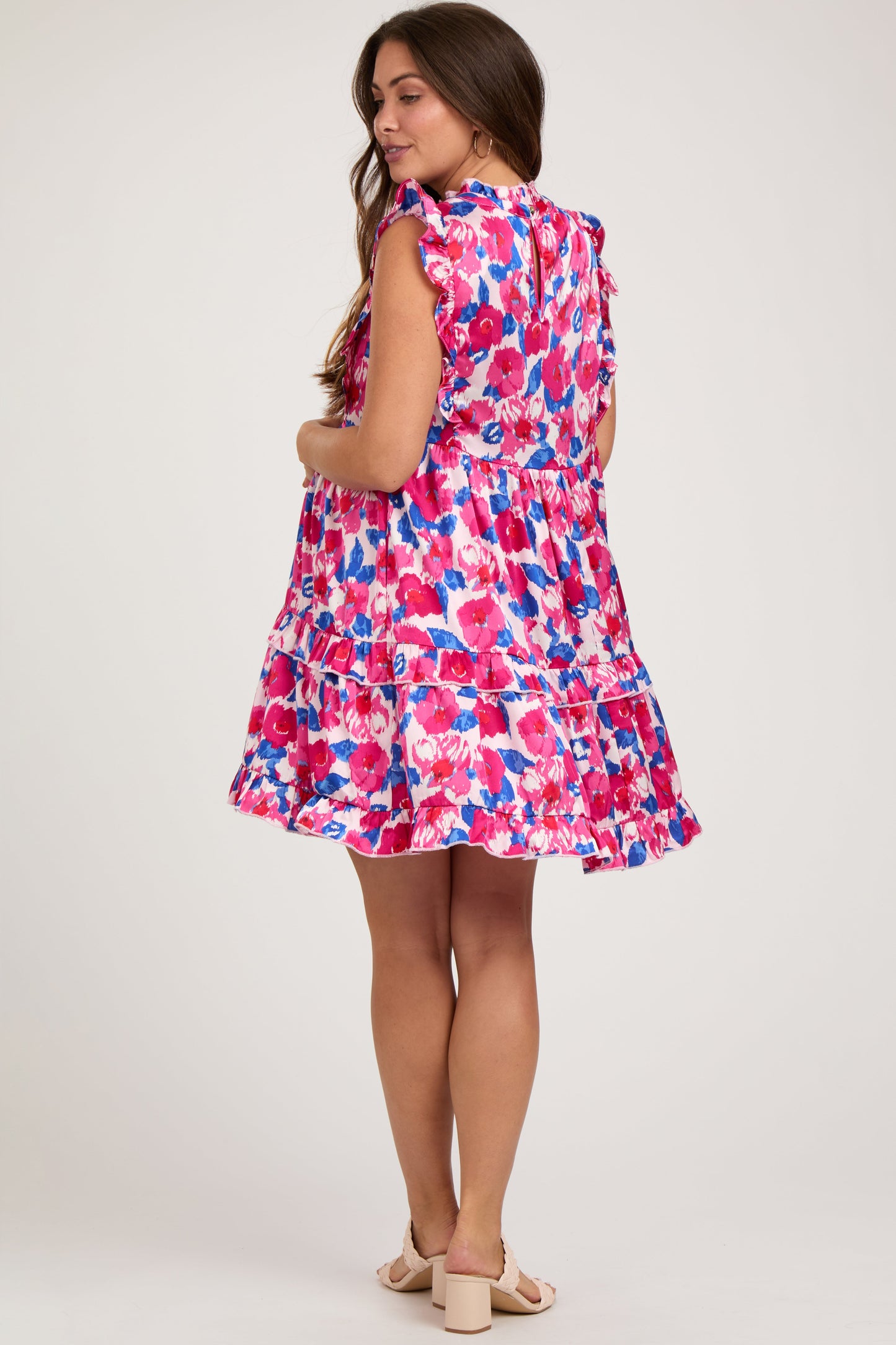 Light Pink Floral Mock Neck Maternity Dress