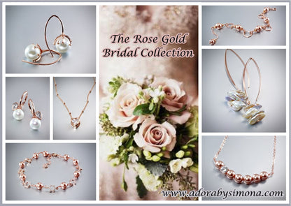 "Madeline" - Rose Gold Pearl Geometric Bridal Necklace and Earrings Set