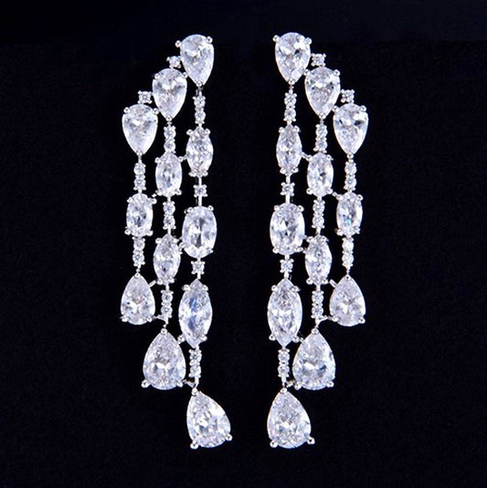 Ornella - Silver Cubic Zirconia Bridal Earrings