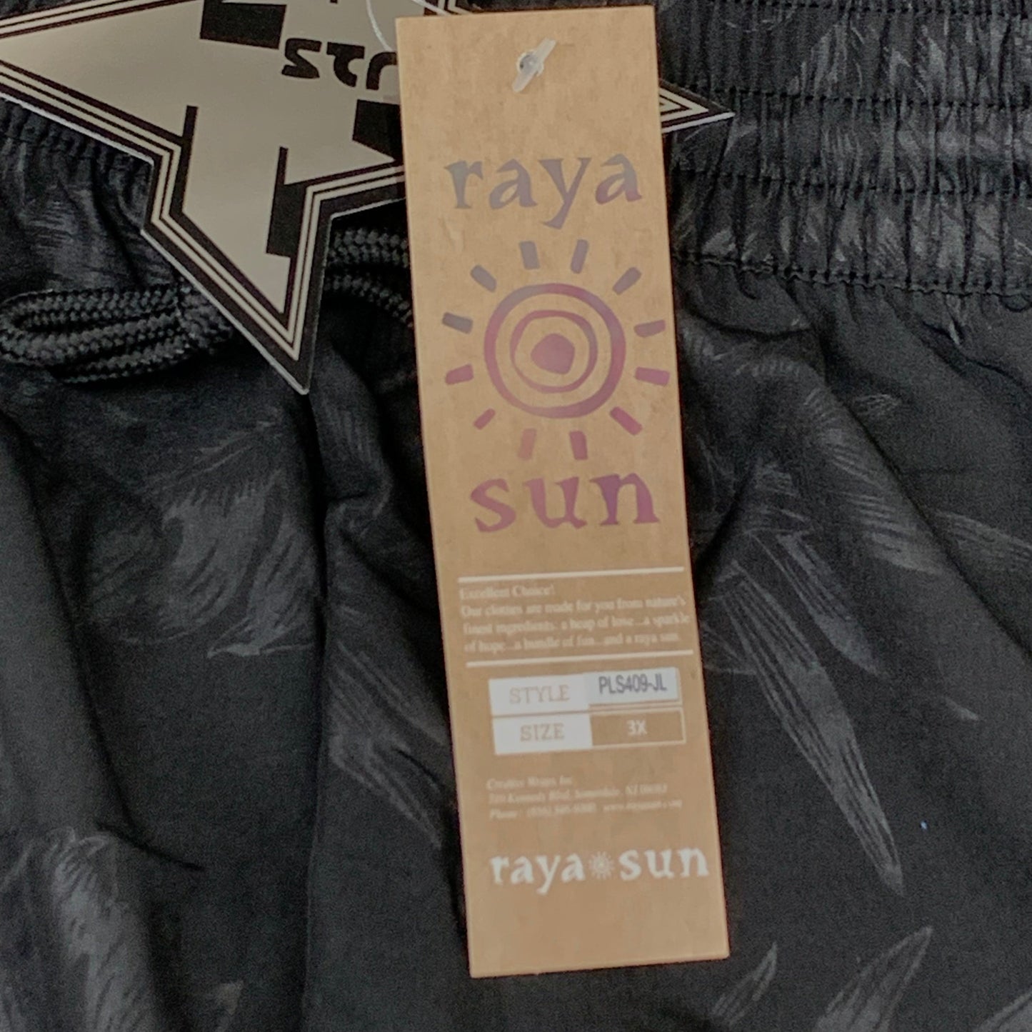 RAYA SUN Stretch Swim Style Shorts W/ Flower Design Women's 3X Black/Gray